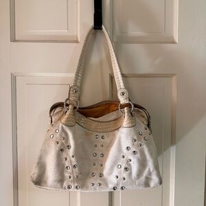 Kathy Van Zeeland Cream Studded Shoulder Bag